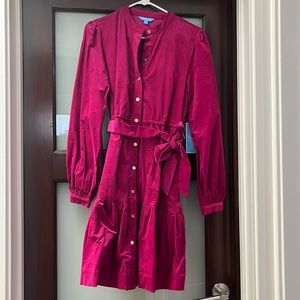 Draper James RSVP magenta corduroy dress w/ bow sash and pockets size S w/ tag